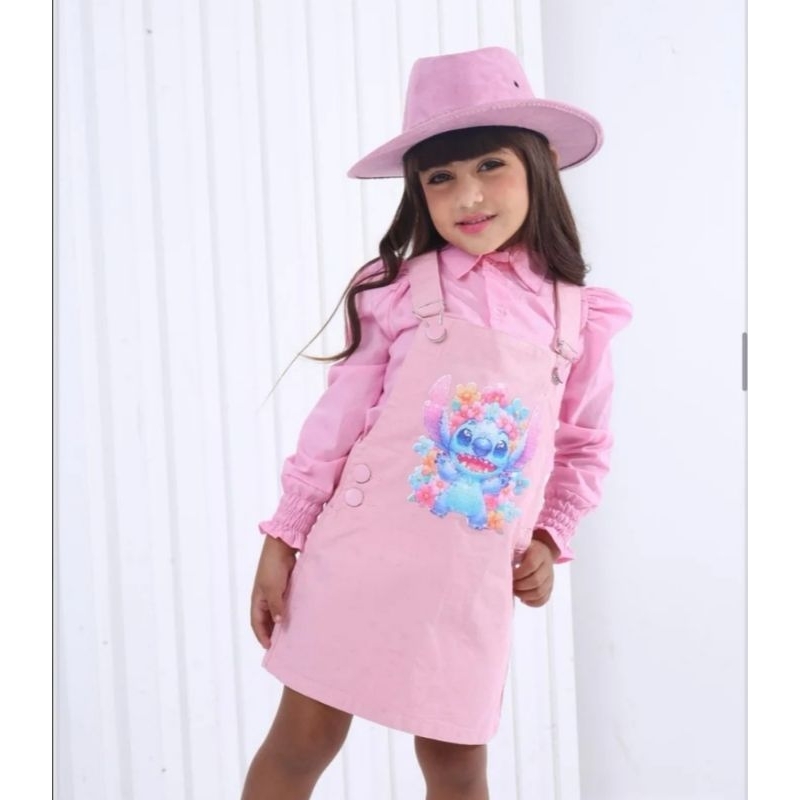 conjunto jardineira+ camisa algodão botão