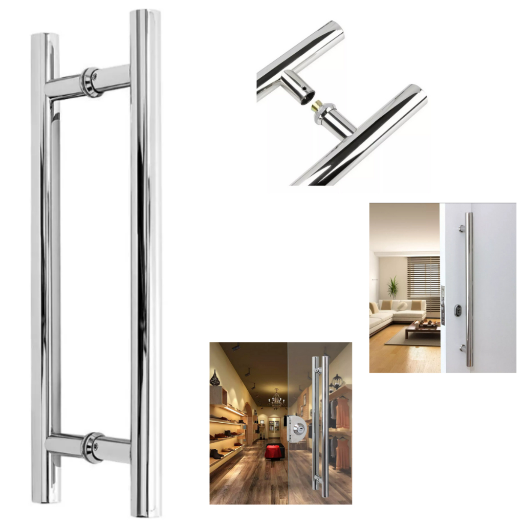 Detalhes do Puxador Aço Inox Tubular 45cmx30cm para Porta / Portão - Vidro, Madeira e Aluminio - Não enferruja