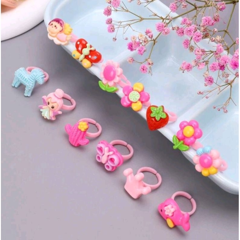 Mix de Aneis infantis de coração,  unicórnio, flor, sereia, princesa frutinha,  anel