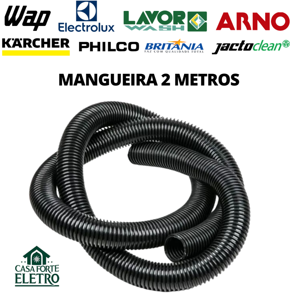 Mangueira Aspirador 2m 32mm Preta Compatível Wap Electrolux Lavorwash ArnoPhilco Britânia