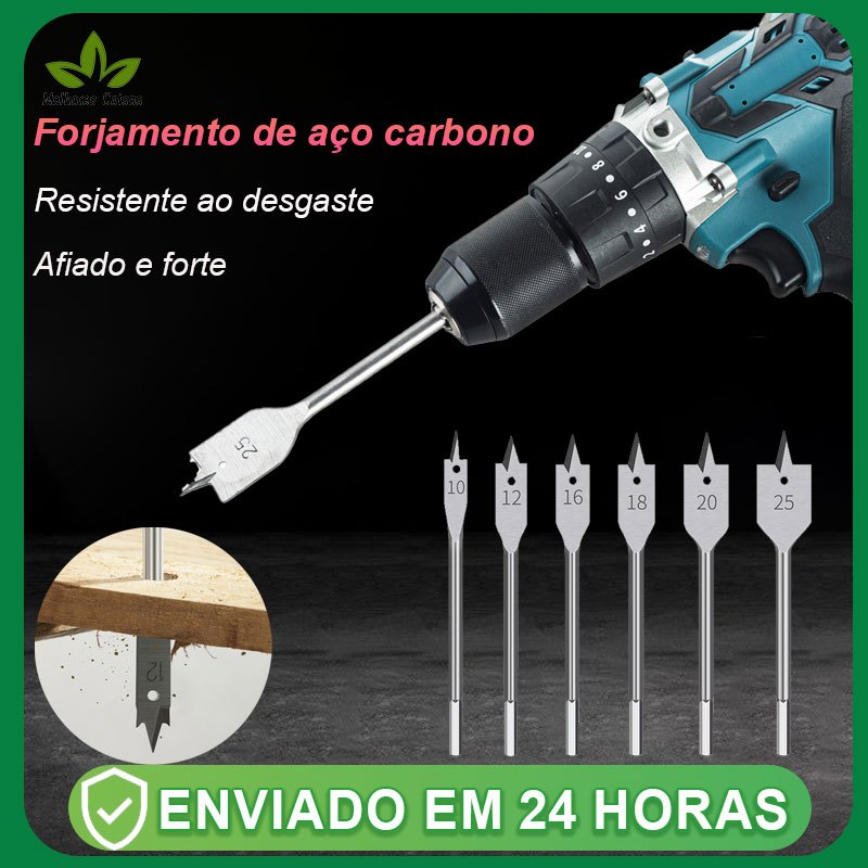 Jogo De Brocas Chata Para Madeira Gesso com 6 Peças 10, 12, 16, 18, 20 e 25mm para Madeira MDF Marcenaria em Oferta na Shopee