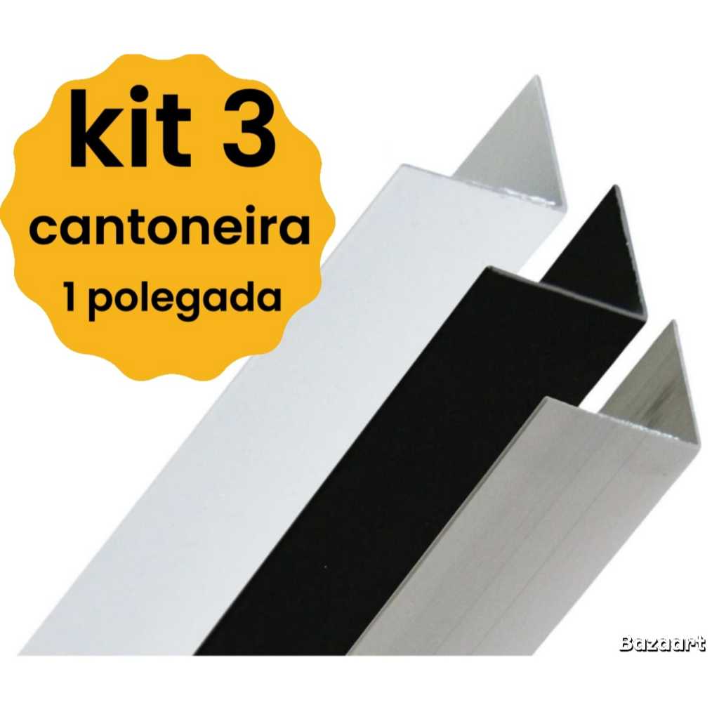 Kit 3 Cantoneira Perfil Parede em L De 1 Polegada 25x25mm X 1 Metro Alumínio