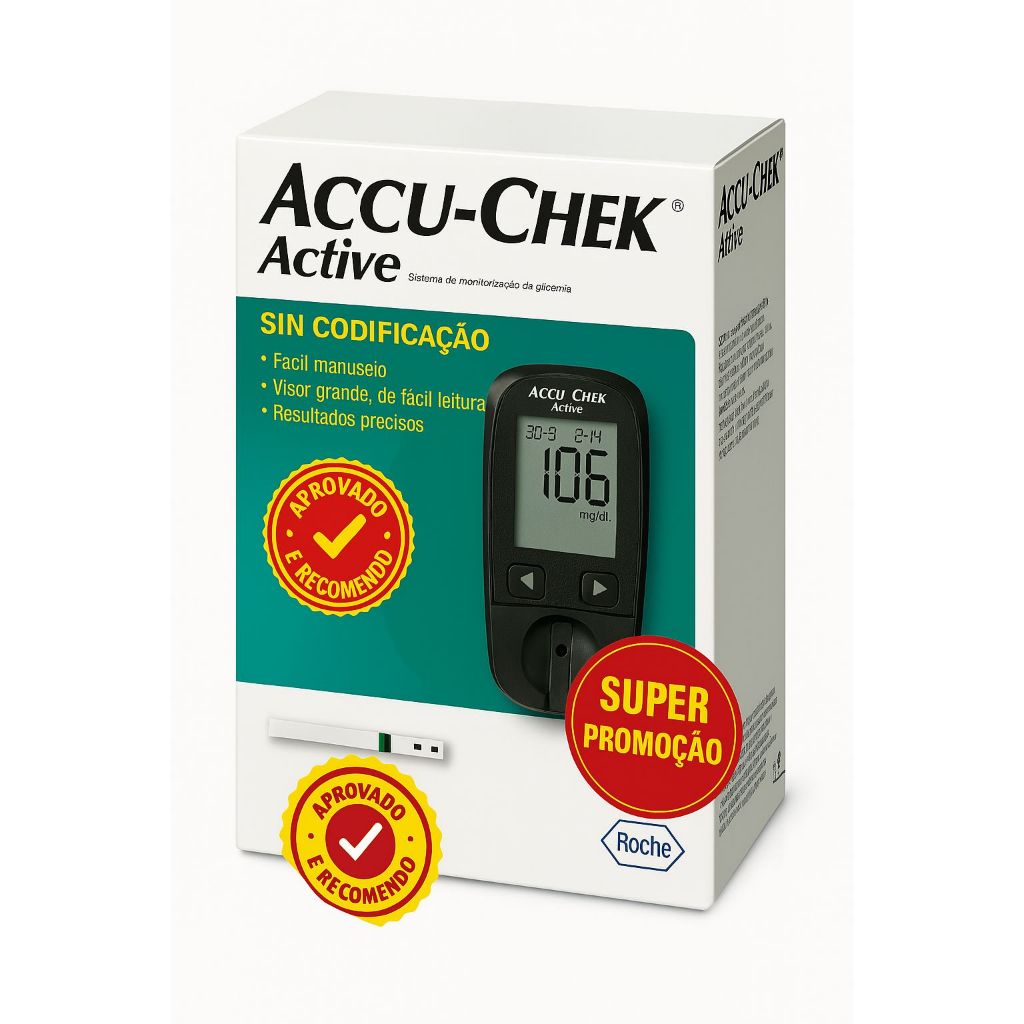 Medidor de Glicose Accu-Check Active completo c/10 em Oferta na Shopee