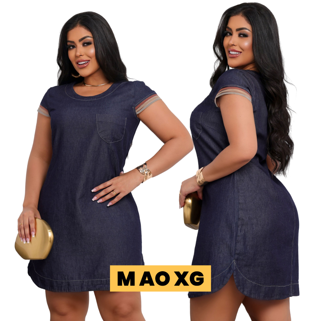Vestido Jeans Feminino Manga Curta Confortável Elegante Mangas Com Acabamento Colorido em Oferta na Shopee