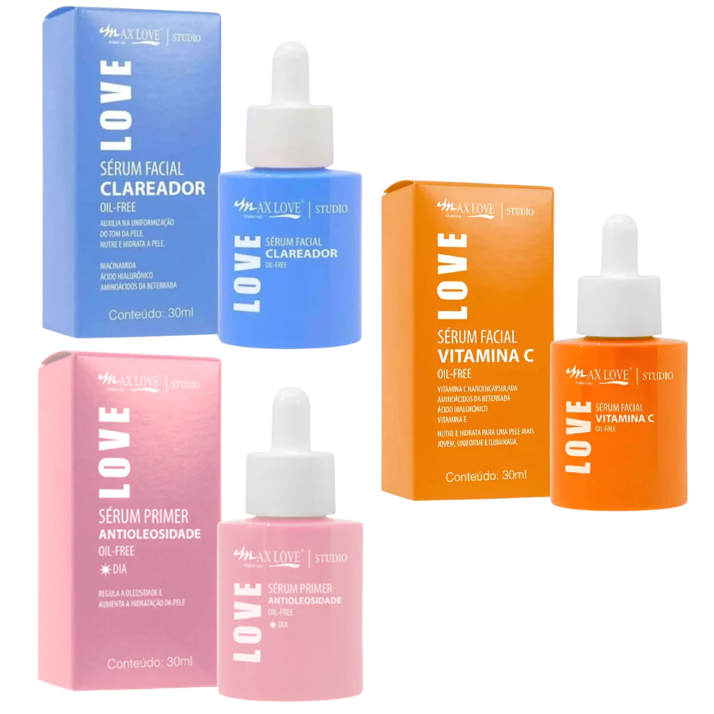 Linha Sérum Facial Max Love 30ml skin care Rosa Mosqueta Vitamina C Clareador