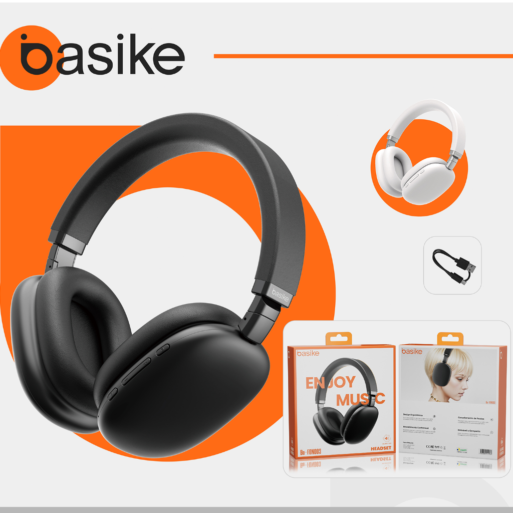 Basike Fone De Ouvido Bluetooth Estéreo Sem Fio V5.4 Hifi Dobrável Esporte Headset