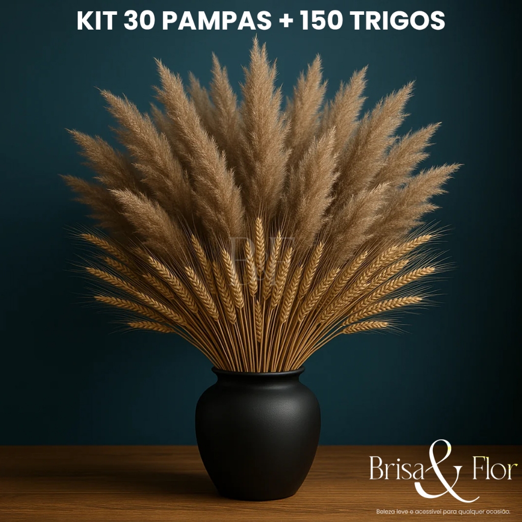 Plumas Natural Capim dos Pampas 1,20m + 150 Hastes de Trigo Decoraçao Elegante Boho Sala