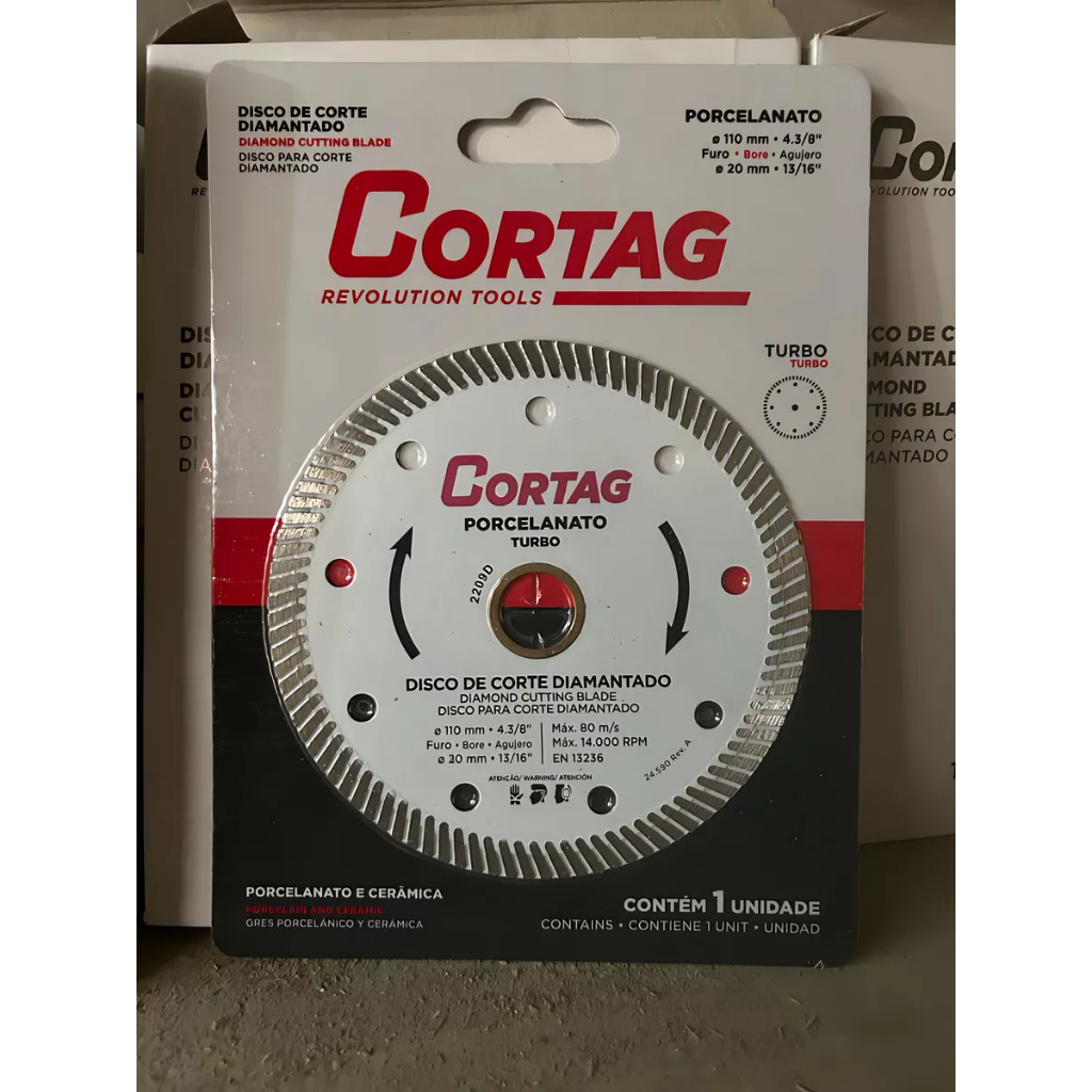 Kit Com 3 Disco de Corte Diamantado Turbo Porcelanato 110mm - Cortag