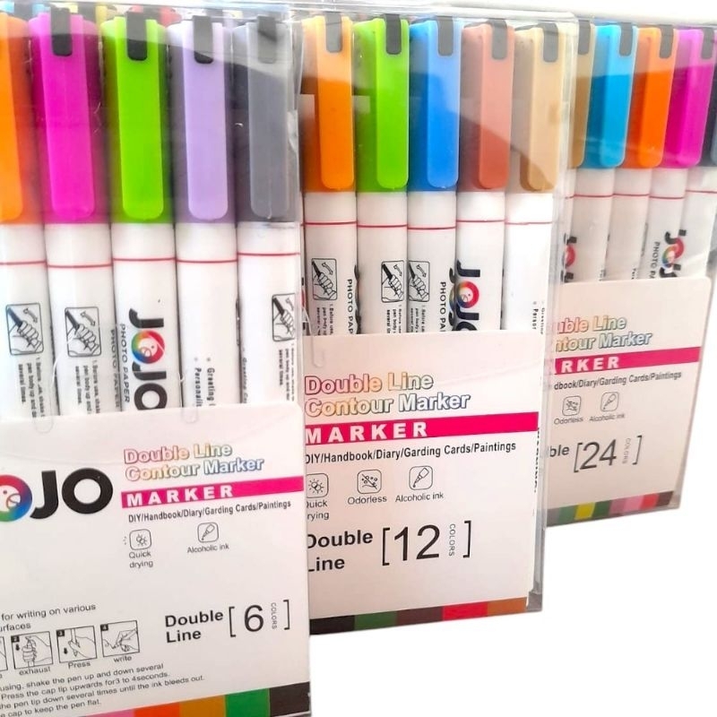 Kit Caneta Duas Linhas 6/8/12/24 Cores JOJO Brilhantes Metálicas Outline Marker Marcadores Contorno