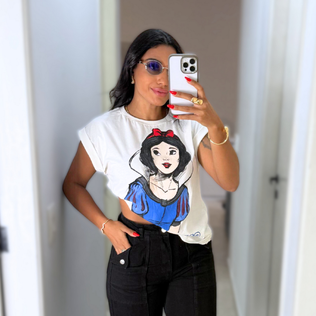 Tshirt Feminina Manga Japonesa Estampa Branca De Neve Malha 100% Algodão em Oferta na Shopee