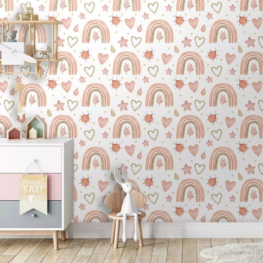 Papel Parede Adesivo Infantil Boho Arco Iris Estrela JOANINHA LADYBUG um toque especial NO QUARTINHO
