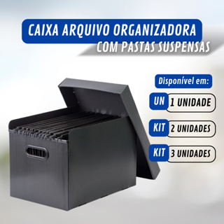 Caixa Organizadora Arquivo em Plástico Polionda C/10 Pastas Suspensas Preta Unidade ou Kit em Oferta na Shopee
