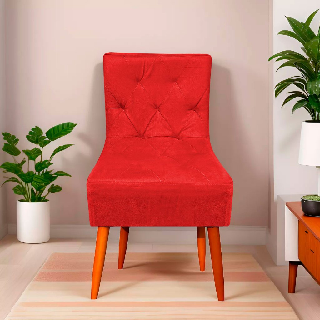 Cadeira Estofada Vermelha Decoração Para Quarto e Sala