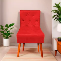 Cadeira Estofada Decoração Para Recepção e Sala Suede Vermelho