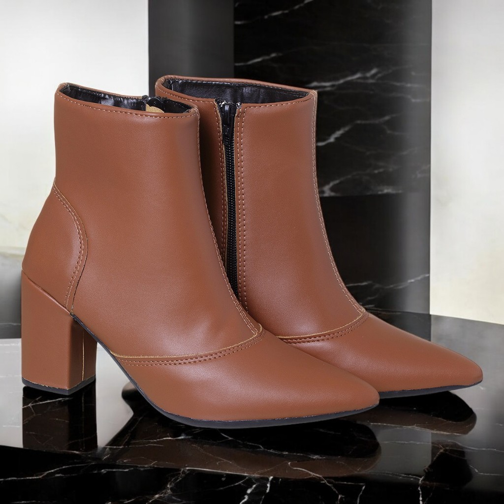 ∴ Bota Feminina Salto 8 Cm Bico Fino Cano Médio (002-0002)