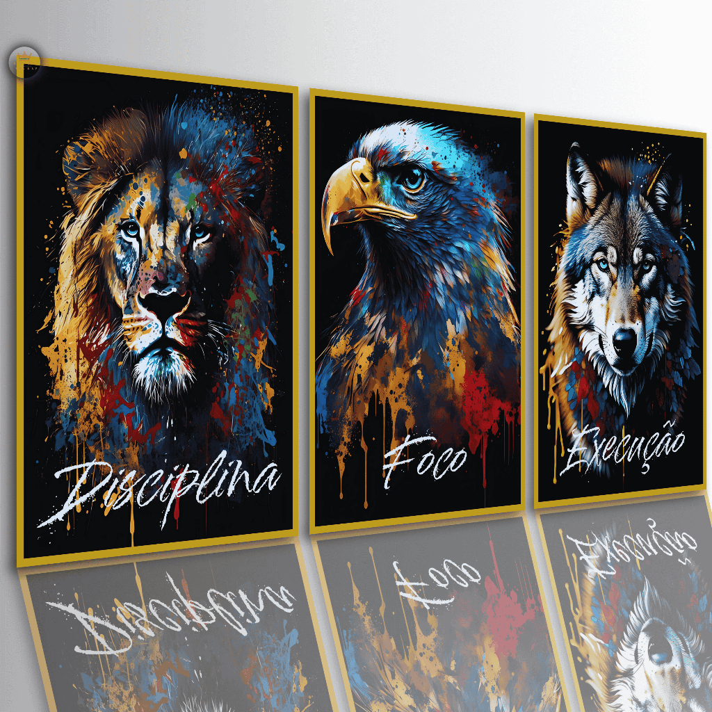 Quadros Decorativos Leão Motivação Disciplina Arte Grafite Moderna Sala Quarto