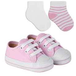 Kit 1 Tênis Sapatinho Infantil Bebê e 2 Pares de Meias Recém Nascido Presente Menino Menina Unissex