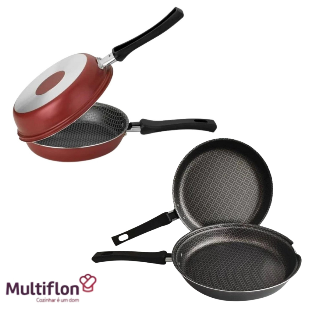 Frigideira Dupla em Aluminio Paprika Preta e Vermelha Antiaderente Resistente Multiflon em Oferta na Shopee