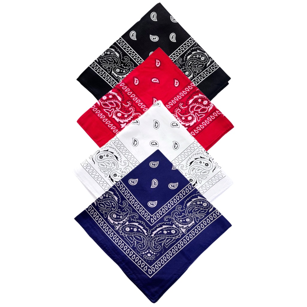 4 Bandanas Estampadas Lenço Em Poliéster Preto Vermelho Branco Azul em Oferta na Shopee