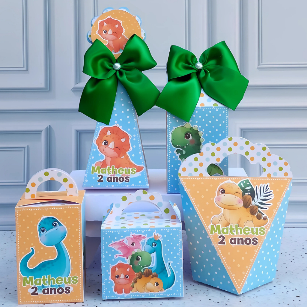 PEGUE E MONTE|Kit Festa Personalizado| DINOSSAURO BABY| Caixinhas Lembrancinha para Aniversário