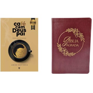 Kit Café com Deus Pai 2023 + Bíblia Sagrada NVI | Luxo Couro Soft Flexível | Flores Douradas em Oferta na Shopee