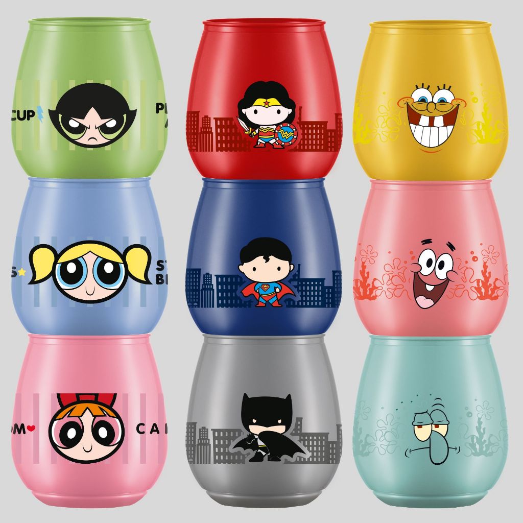 Kit com 3 Copo Organizador Infantil Temático 400ml Bob Esponja / Batman Superman Mulher-Maravilha DC - Bandeirante