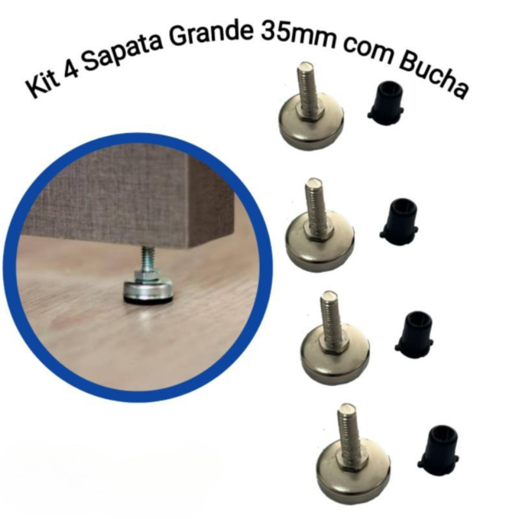 Kit 4 Sapatas Niveladoras Reforçadas 35mm ou 21mm c/ Bucha e Rosca 1/4 em Oferta na Shopee