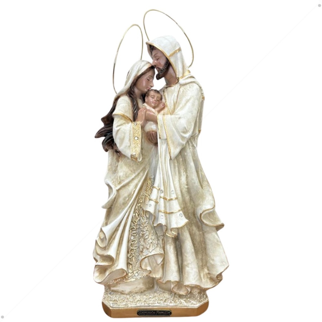 Imagem Sagrada Família Ternura Resina 40cm Envelhecida Com Auréola em Oferta na Shopee