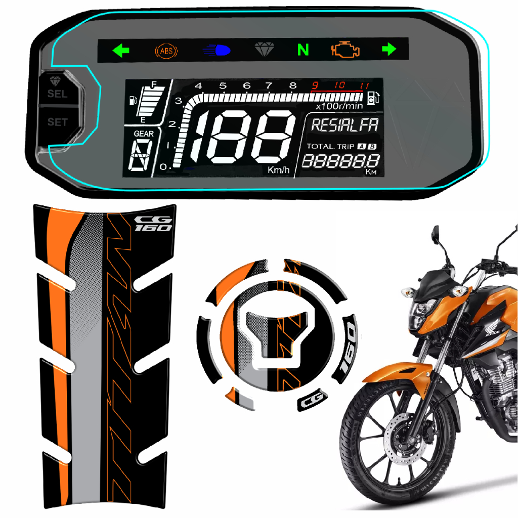 Adesivo Protetor Tanque Bocal Cg Titan 160 Laranja + Película Protetor painel 2025