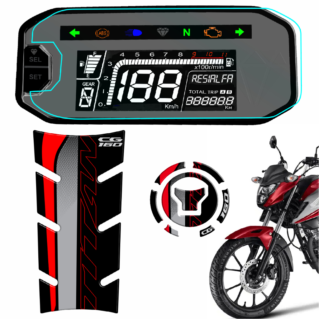 Adesivo Protetor Tanque Bocal Cg Titan 160 Vermelho + Película Protetor painel 2025