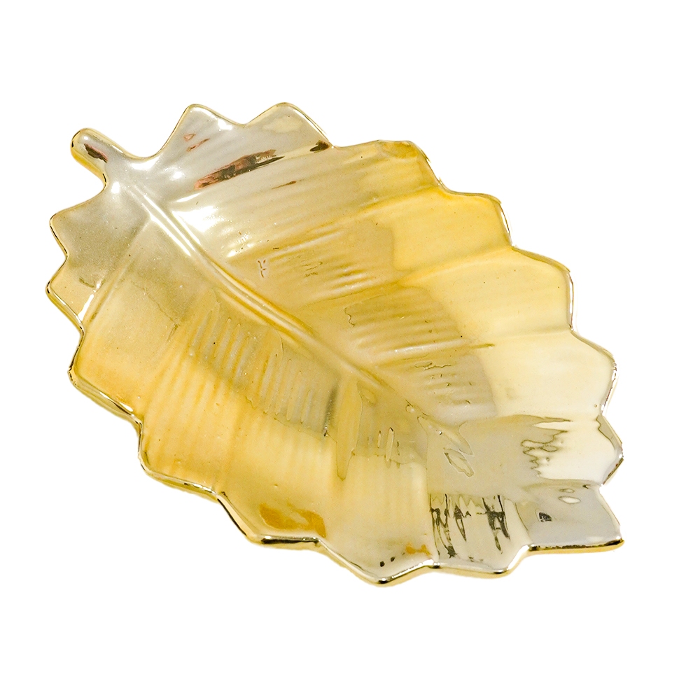 Enfeite Decorativo Porcelana Folha Pena Cromada Porta Jóias Porta Treco Dourado Rose Gold Prata Metálico
