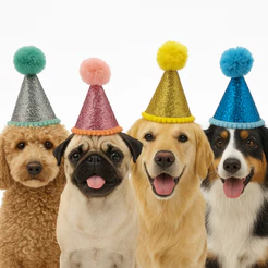 Chapéu Aniversário Cachorro/Gato Com Brilho e pompom Festa
