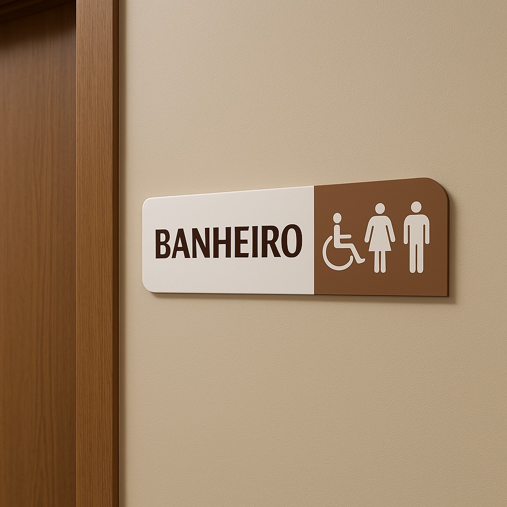 Placa de Sinalização em Acrílico para Porta Banheiro Masculino Feminino Unissex e PCD Dourado e Rosé
