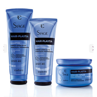 Shampoo, Condicionador,  Máscara Capilar e Refil da Máscara Siàge Hair Plastia, Eudora.