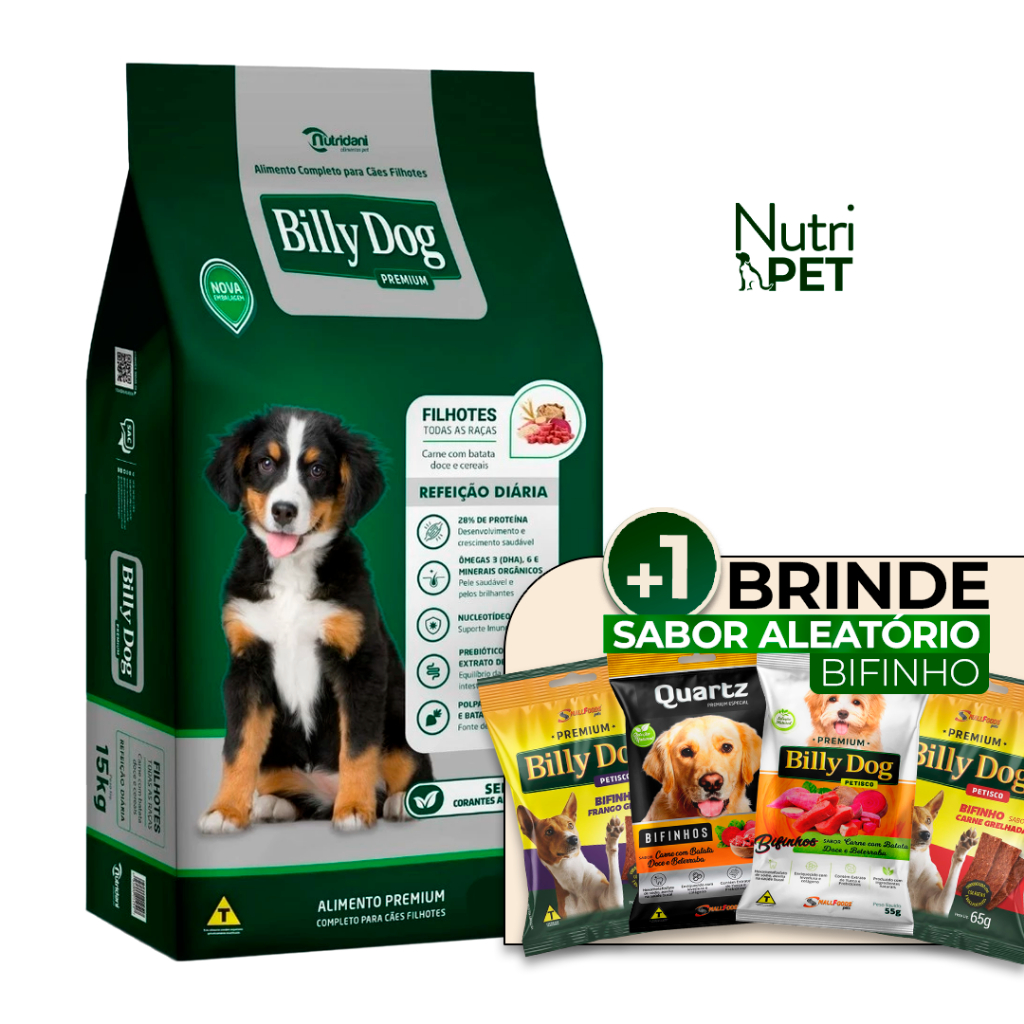 Ração Billy Dog Filhotes Refeição Diaria Carne Cereais Batata Doce 15Kg