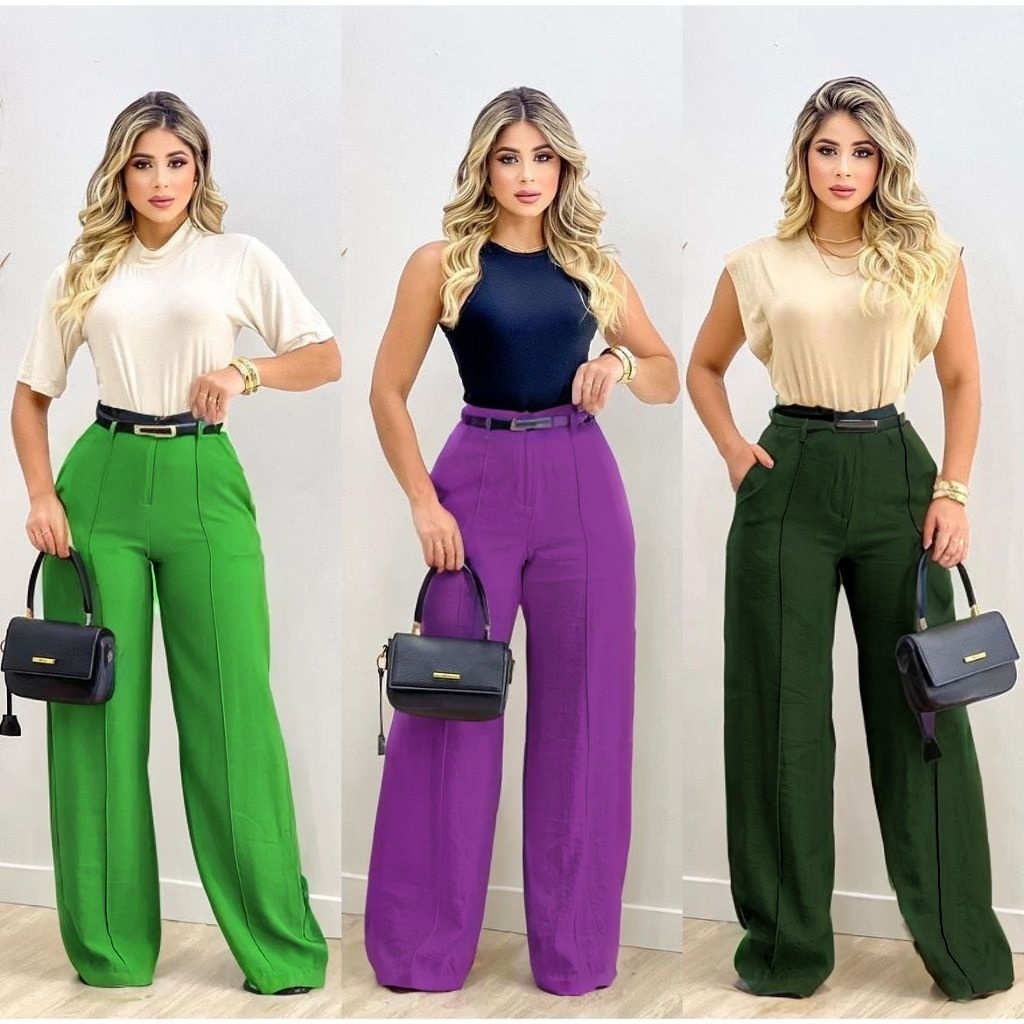 Calça Pantalona Alfaiataria Cintura Alta Com Bolso COD:X021-Alfaiataria