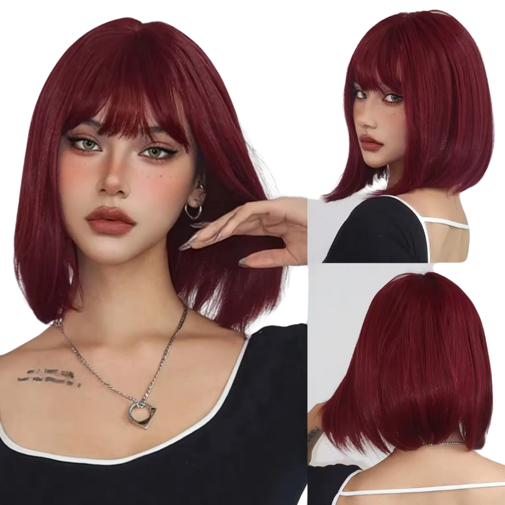 Wig Com Franja Fibra Orgânica Curta Natural Peruca Lisa em Oferta na Shopee