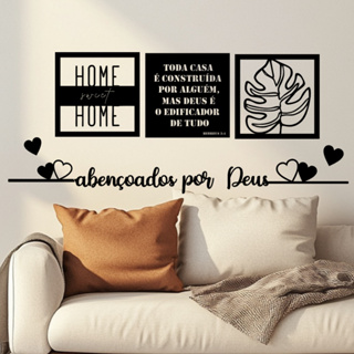 Kit 3 quadro decorativo para sala cabeceira Home sweet Home + Frase abençoados por Deus religiosa em Oferta na Shopee