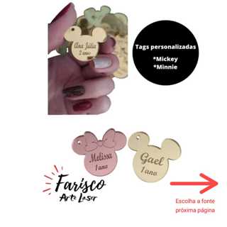 20 TAG MICKEY E MINNIE MOUSE - ACRÍLICO ESPELHADO em Oferta na Shopee
