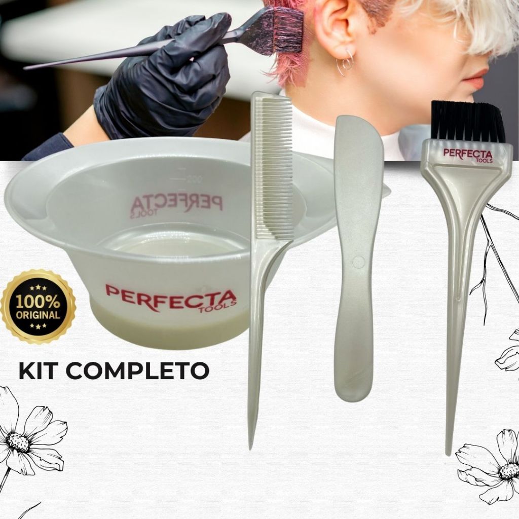 Kit Profissional para Tintura ou aplicação de Produto – Pote, Pente, Pincel e Espátula de Cabeleireiro