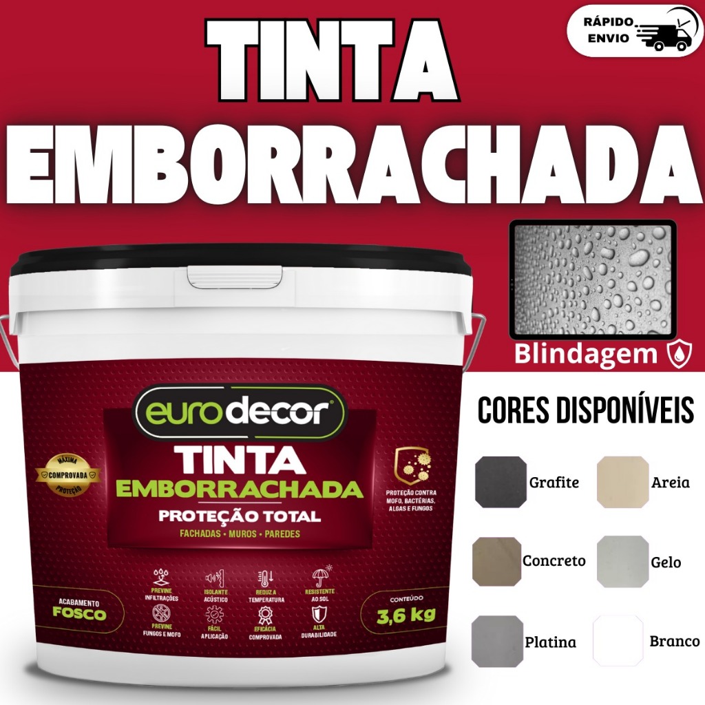 Tinta Emborrachada 3,6kg Isolante Térmico Contra Mofos Várias Cores e Tamanhos 1Kg em Oferta na Shopee