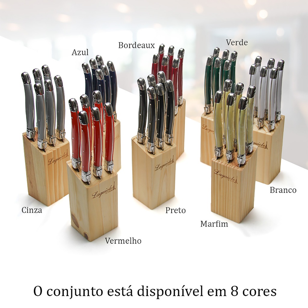 Jogo De Facas Laguiole Inox Com Cepo De Madeira 6 Peças Luxo