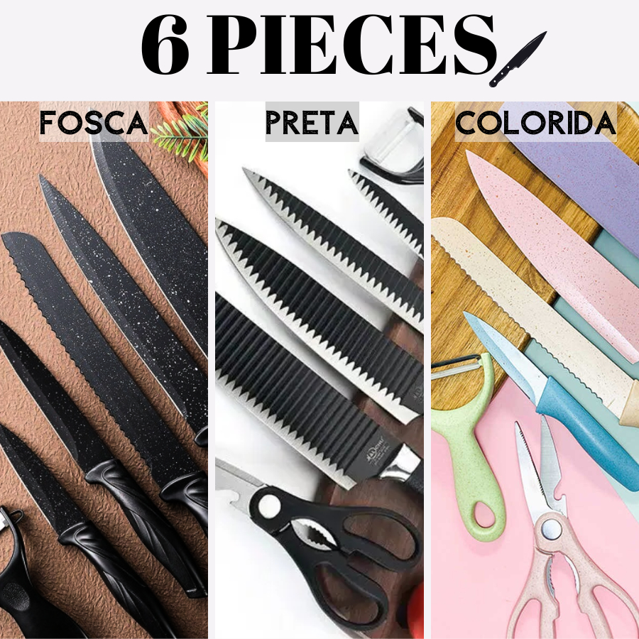 Imagem Kit de 6 Facas Churrasco inox cozinha Profissional Antiaderente-envio imediato