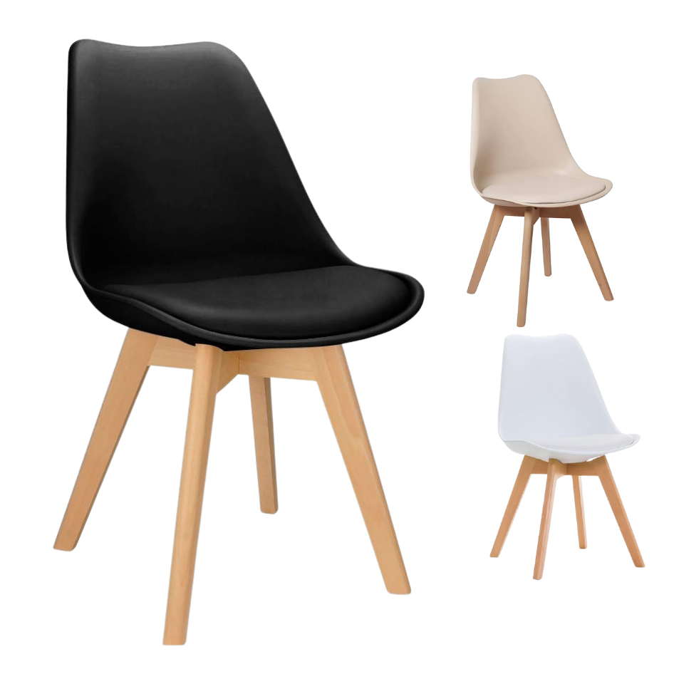 Cadeira Eames Leda Branca Madeira Eiffel Assento Acolchoado Base Fixa Kit