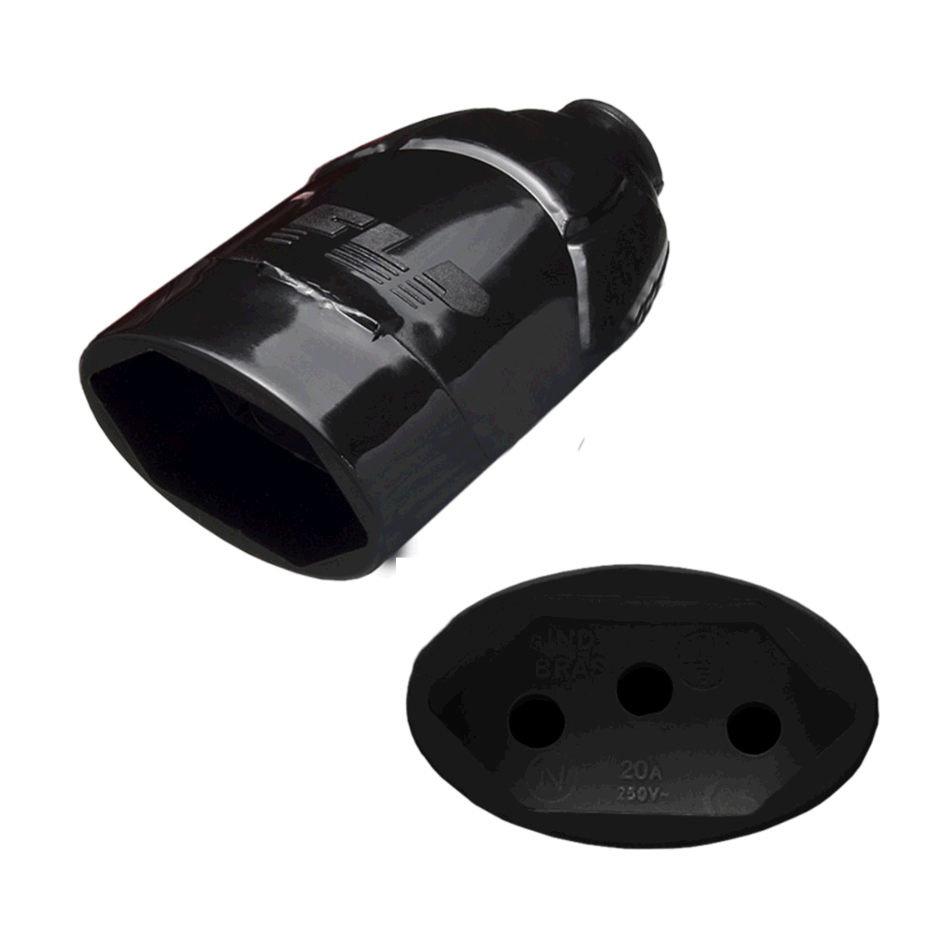 Plug Fêmea 3 Pinos 20a Preto 2p+t 10/20a Kit 3/5/10 Peças Bivolt Termoplástica Elétrica