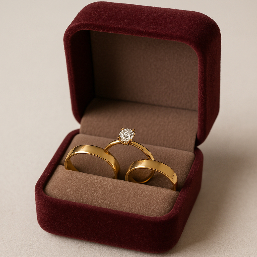 Par de Alianças com Solitário Banhado a Ouro 18k 4mm Boleada Noivado Casamento Compromisso