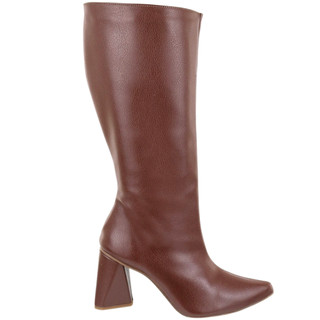 Bota Feminina Salto Grosso Bota Feminina Cano Longo Com Salto Alto Marrom Tendencia Moda Super Leve Confortável Floater