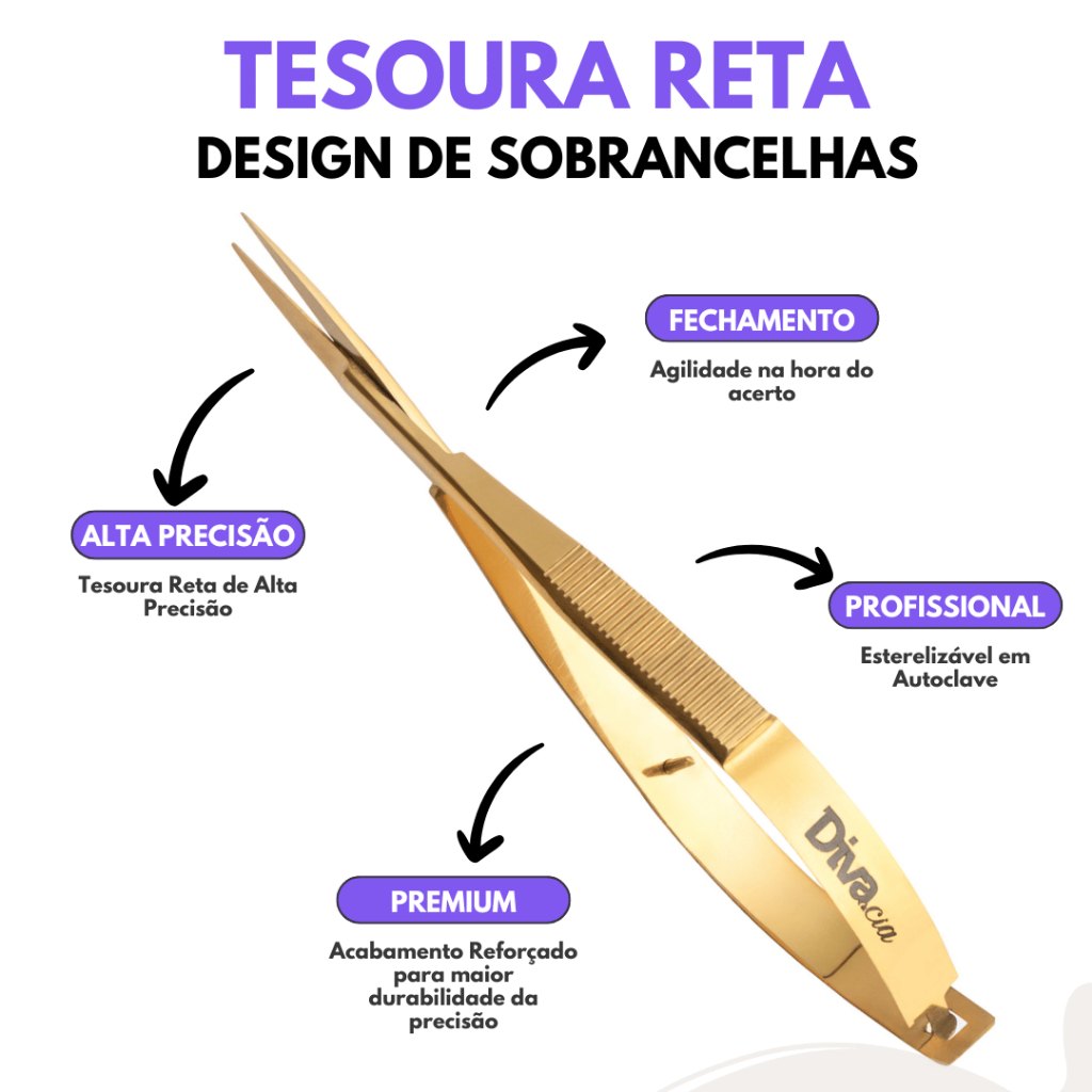 Tesoura para Sobrancelha Profissional Castroviejo - Autoclavável