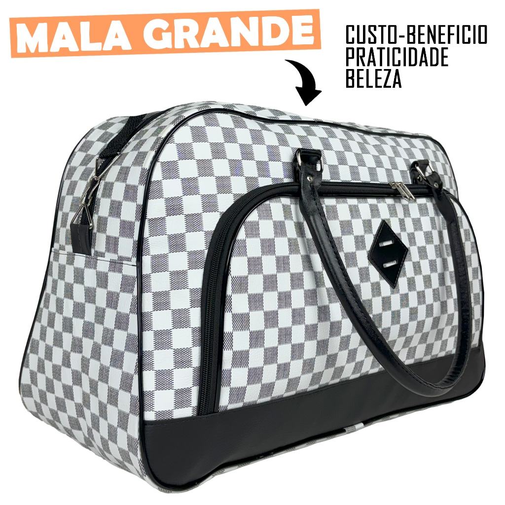 Mala de Mão Feminina Luxo de Bordo Branca com Preto Forrada 10 KG em Oferta na Shopee