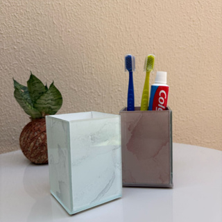 Porta ESCOVA DE DENTE De Vidro Efeito Mármore em Oferta na Shopee